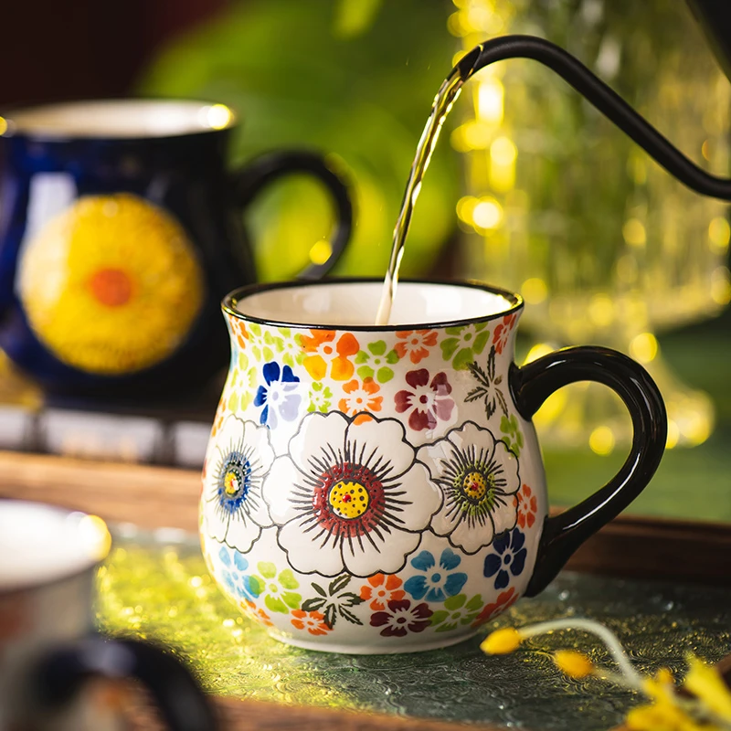 手绘马克杯陶瓷杯子创意水杯办公室早餐杯家用大肚杯网红餐具