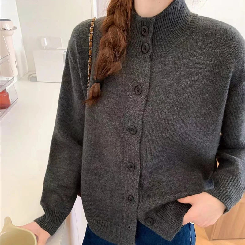 【反季促销】秋冬新品毛衣外套女半高领 百搭长袖加厚针织开衫女