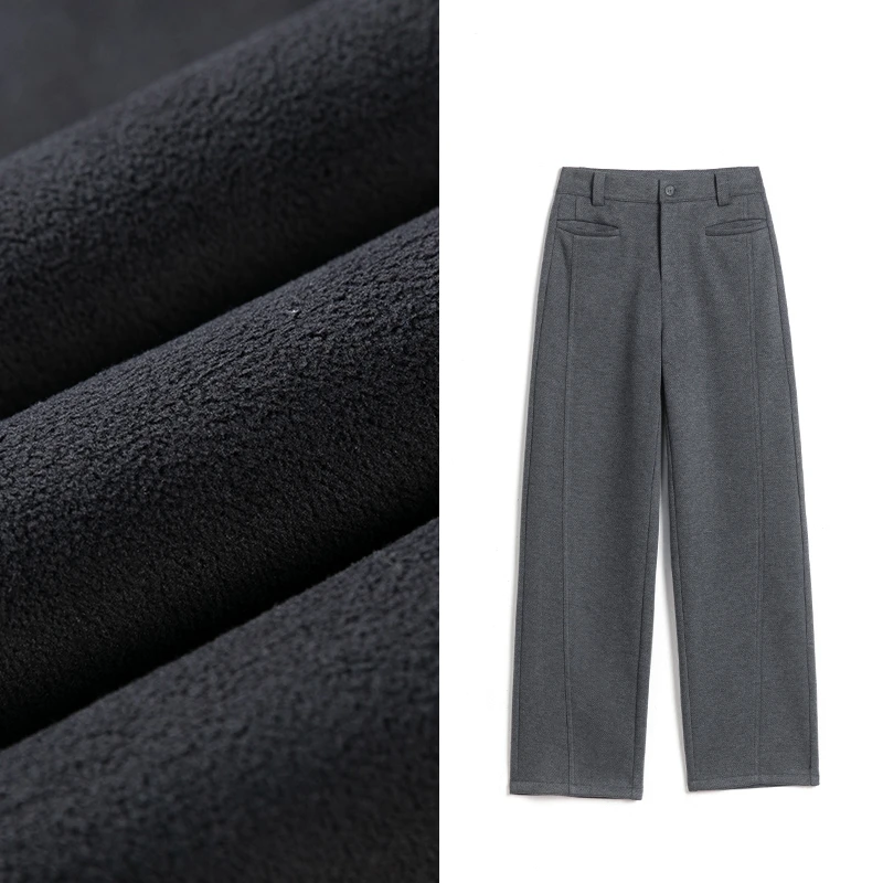 加绒加厚醋酸桑蚕丝绵羊毛裤高腰遮肉显瘦休闲直筒裤女冬新款保暖