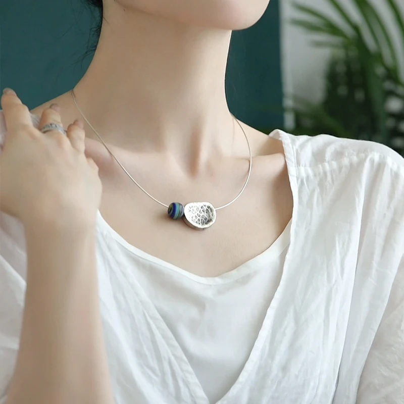 吊坠足银琉璃 《荷塘月色》非晚n15357泰国手工荷叶项圈项链