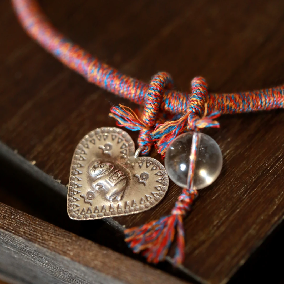 <非晚1>N14852 白色水晶珠国风大象爱心编织抽拉皮绳项链