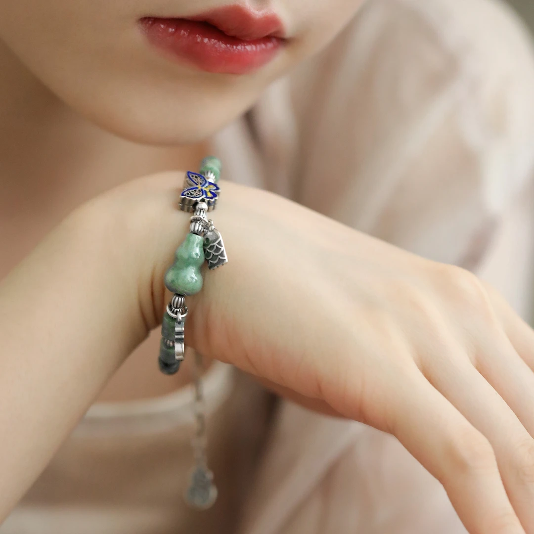 <一禅兄>翡翠葫芦桶珠滴胶蝴蝶吉字吊坠鱼吊牌瓜珠手链多样性一件