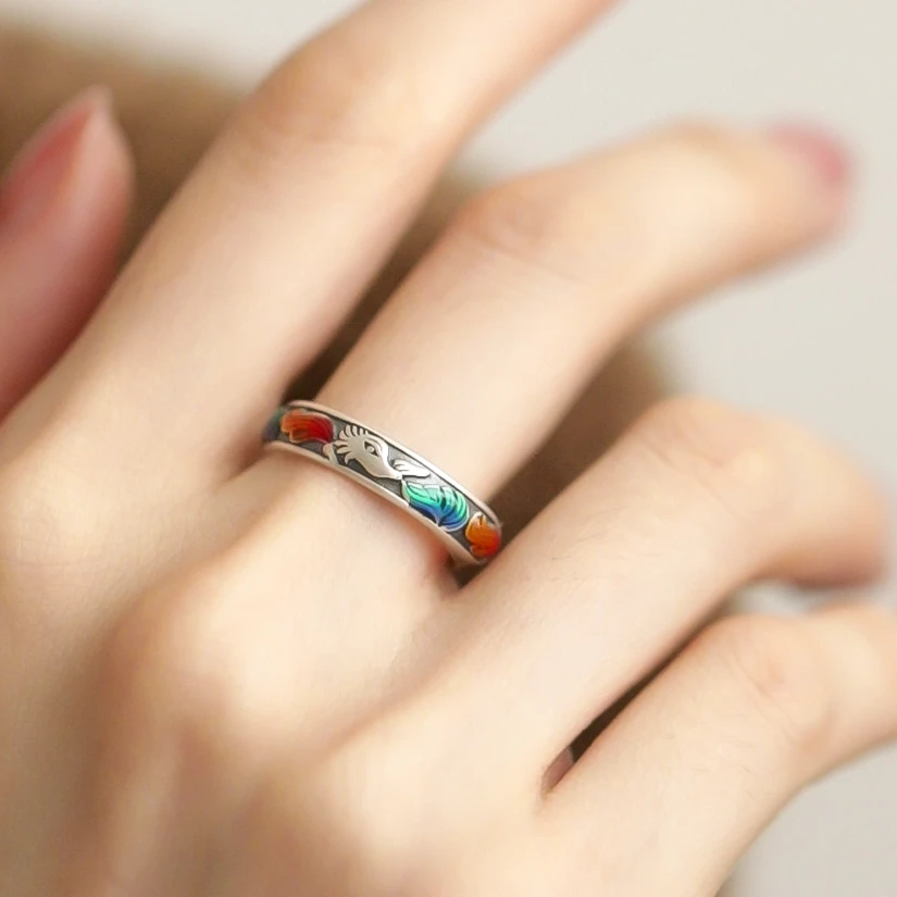 Cmill/晶贵坊 足银戒指 复古滴釉彩色狐狸戒指国风古风古法可调节