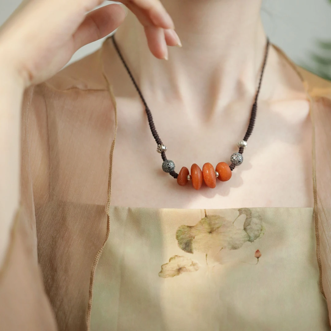 N16609<非晚1> S925银蜜蜡祥云珠莲花星月菩提抽绳项链民族风多样