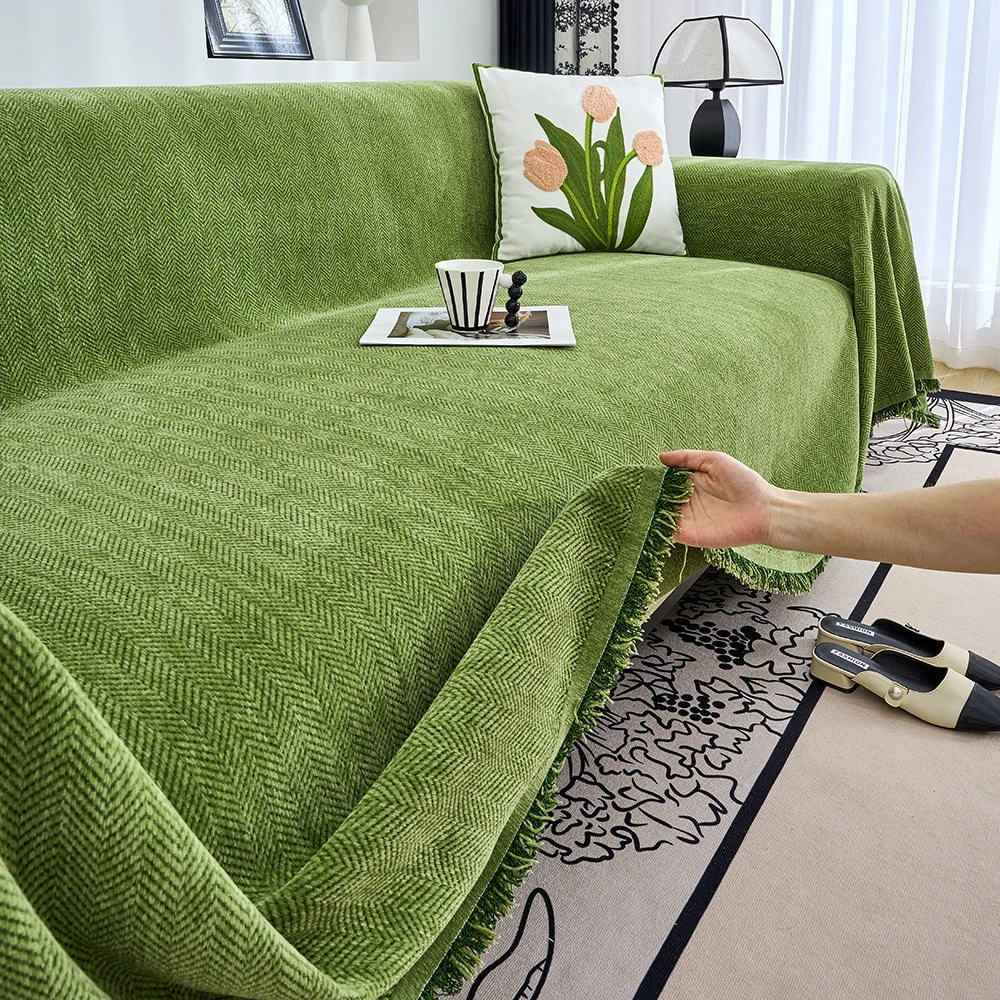 简约纯色沙发垫人字纹全盖布ins轻奢高级感沙发垫四季通用沙发套