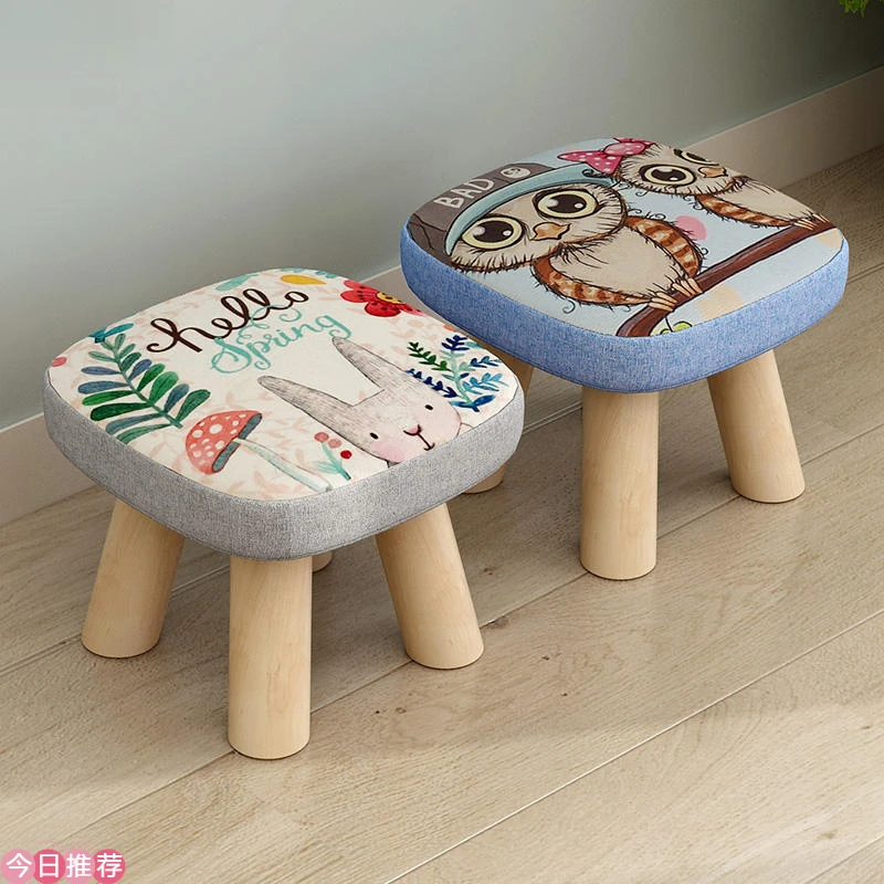 网红实木圆矮凳小凳子家用创意儿童时尚卡通沙发凳小板凳换鞋脚凳