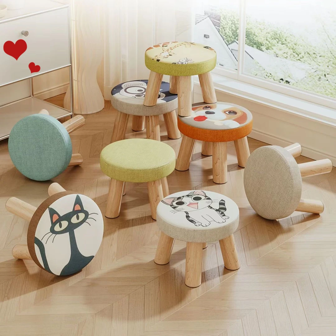 网红实木圆矮凳小凳子家用创意沙发凳儿童时尚卡通换鞋脚凳小板凳