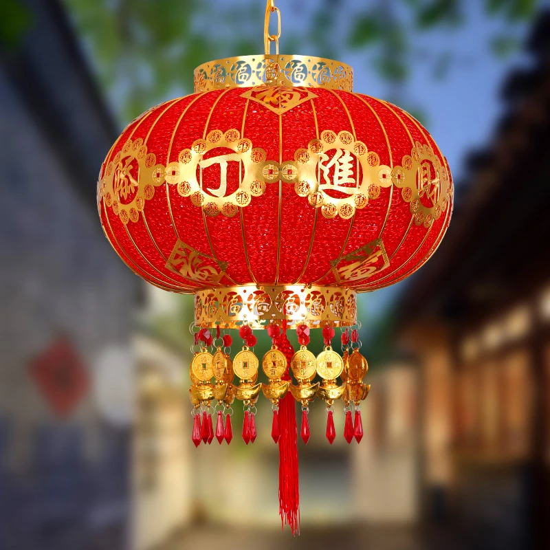 现代喜庆新中式滴胶中国风大红旋转水晶灯笼阳台吊灯婚庆乔迁灯笼