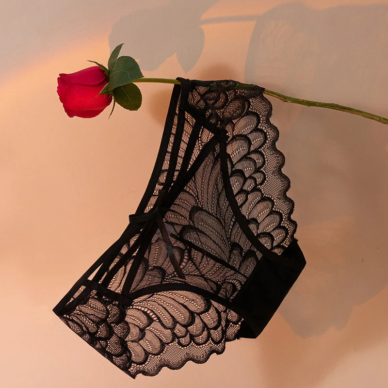 【香草美人】薄款法式无痕网纱黑色纯欲镂空性感蕾丝三角女士内裤