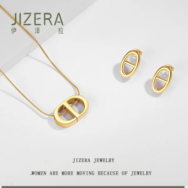 JIZERA/伊泽拉 钛钢项链 猪鼻子D家同款项链耳环套装22