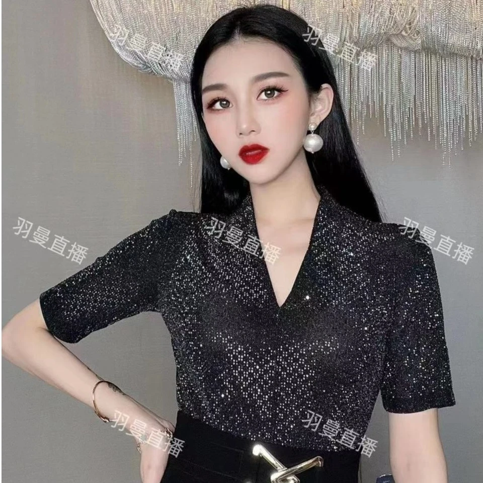 洋气烫钻女短袖T恤夏季女装时尚百搭修身小衫显瘦气质镶钻T桖830