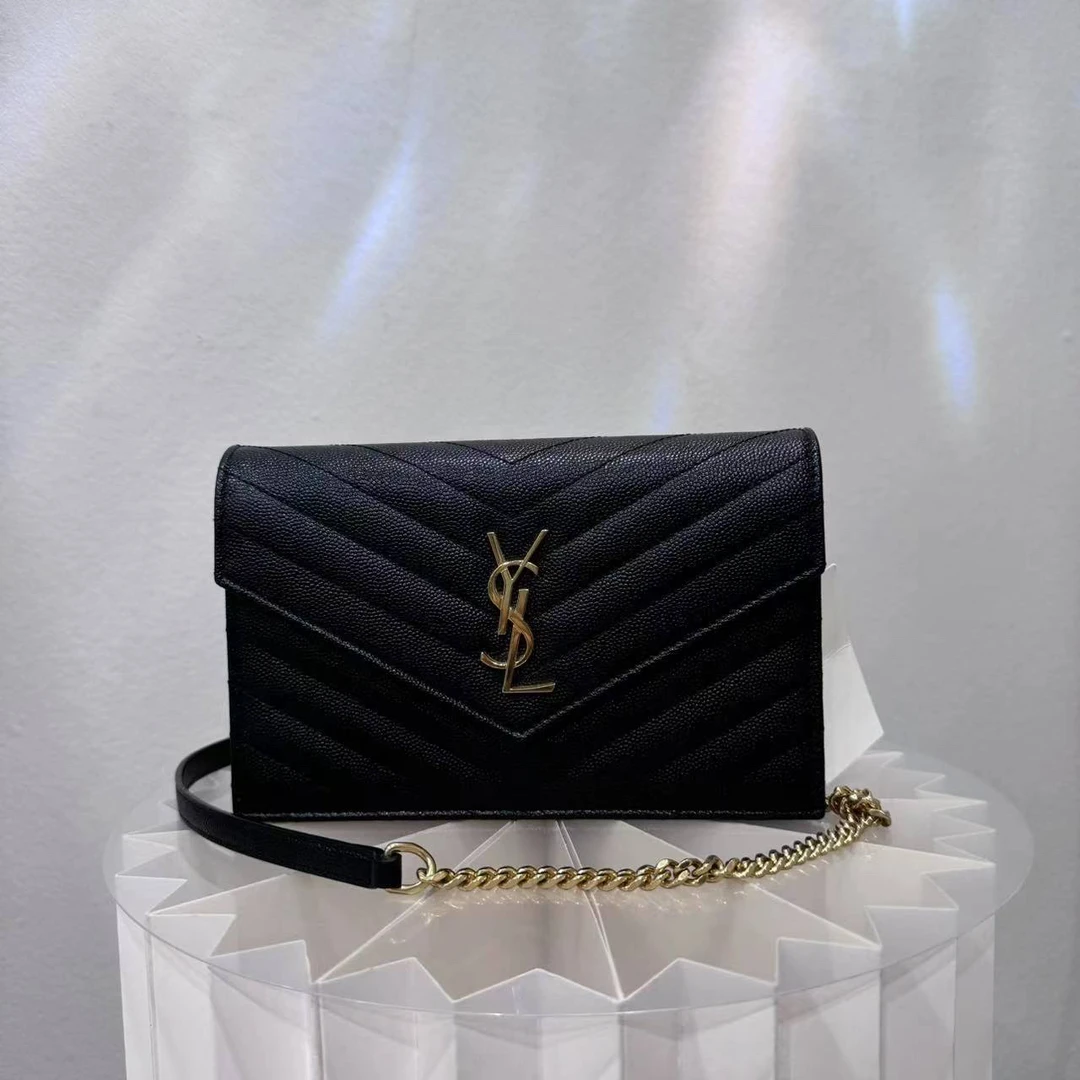 95新 YSL/圣罗兰 多多奢品/圣罗兰黑金斜挎链条单肩包/98新