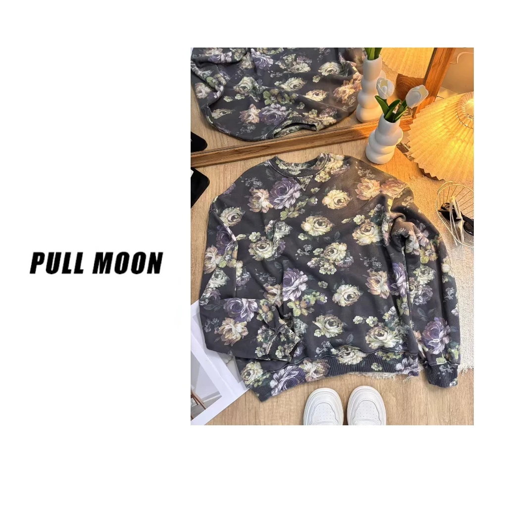 38-910-52 小众设计极简风休闲百搭碎花 圆领卫衣 125