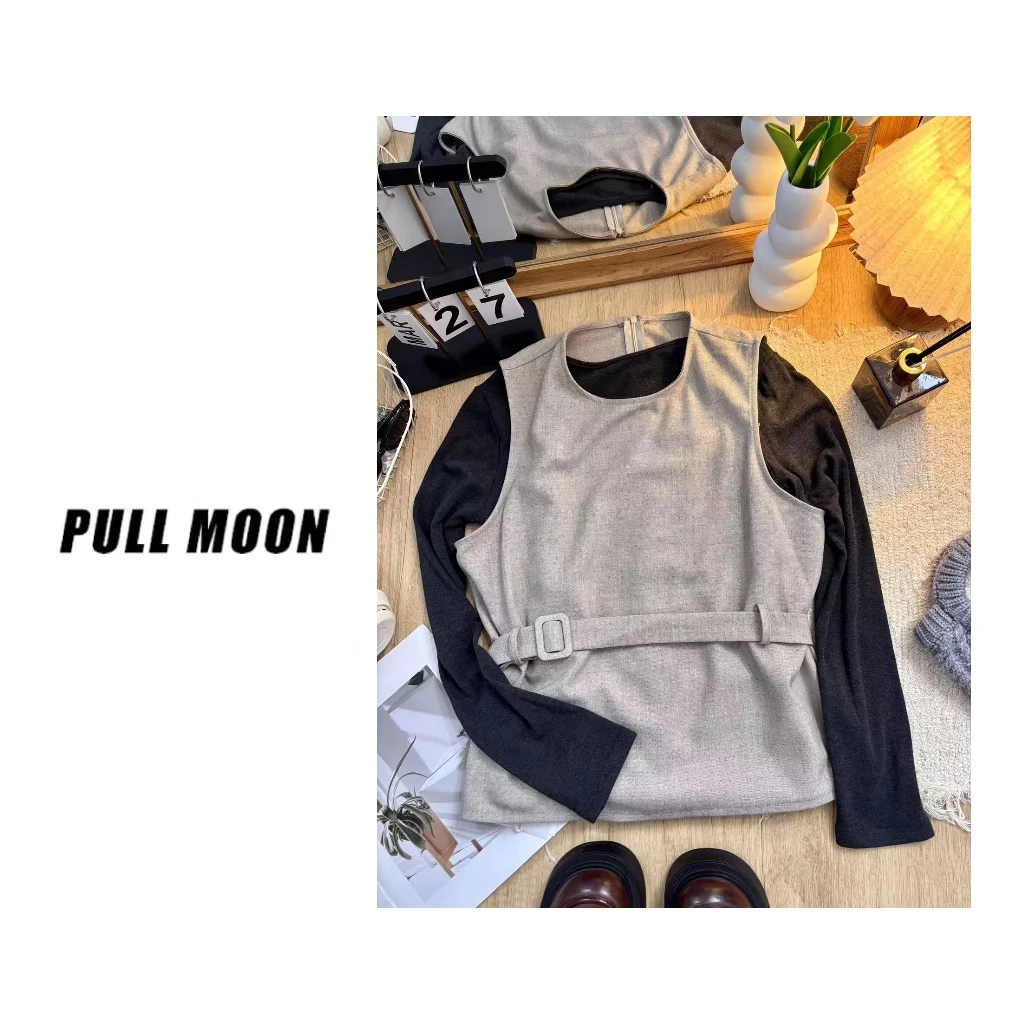 38-6620-1-1129 气质收腰马甲搭配长袖圆领T恤高级感两件套118