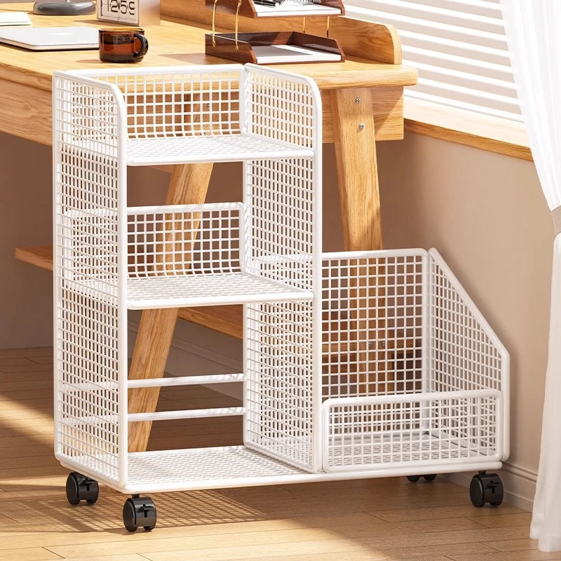 可移动办公室桌边书架落地书架小推车置物架桌下置物架书架收纳柜