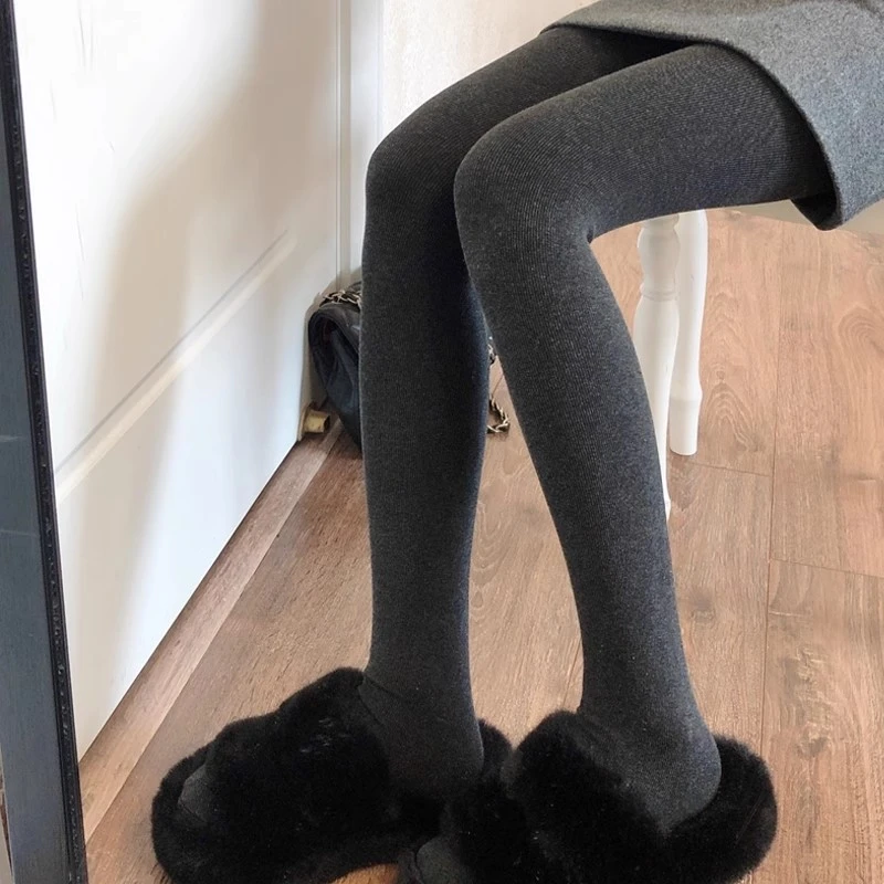 秋冬加绒烟灰色连裤袜外穿加厚打底裤保暖显瘦深灰色踩脚袜压力裤