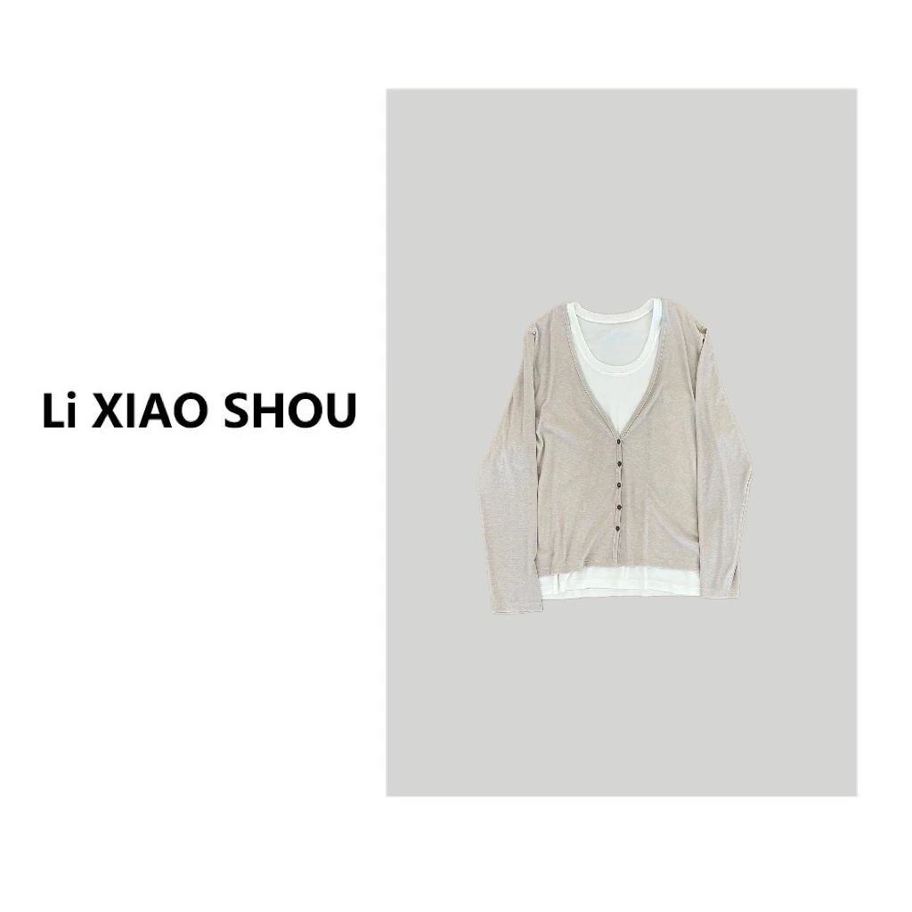 李小瘦大码女装【落月光】新款拼接柔软圆领休闲上衣女1237D