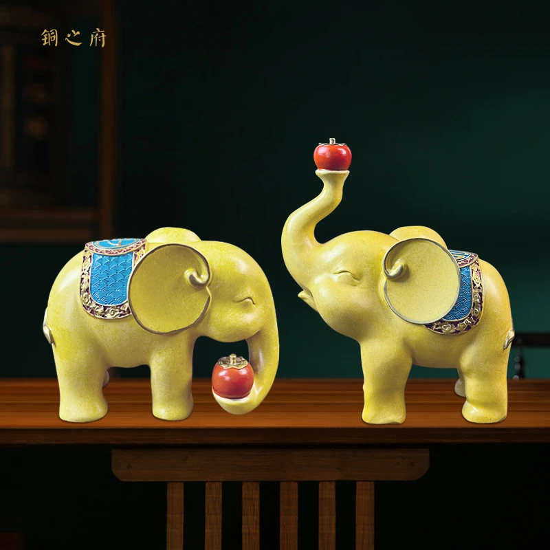 吉祥如意创意大象摆件一对客厅玄关摆件家居饰品乔迁新居开业礼品