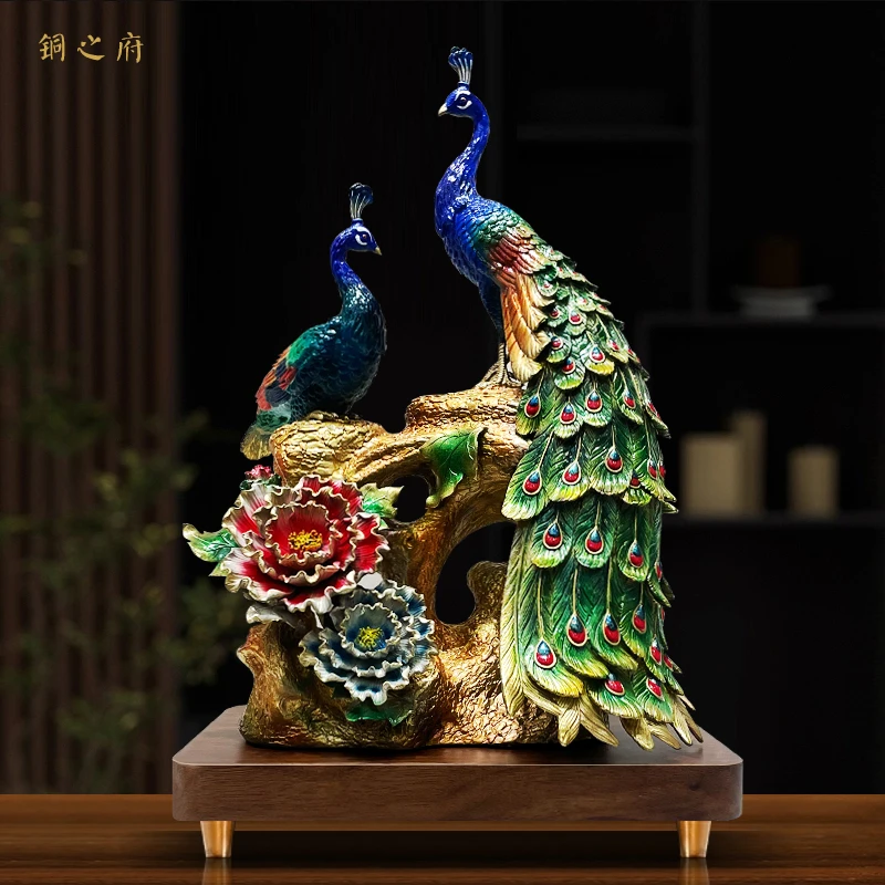 新款黄铜孔雀摆件【花开富贵】客厅桌面玄关办公桌家居装饰品乔迁礼