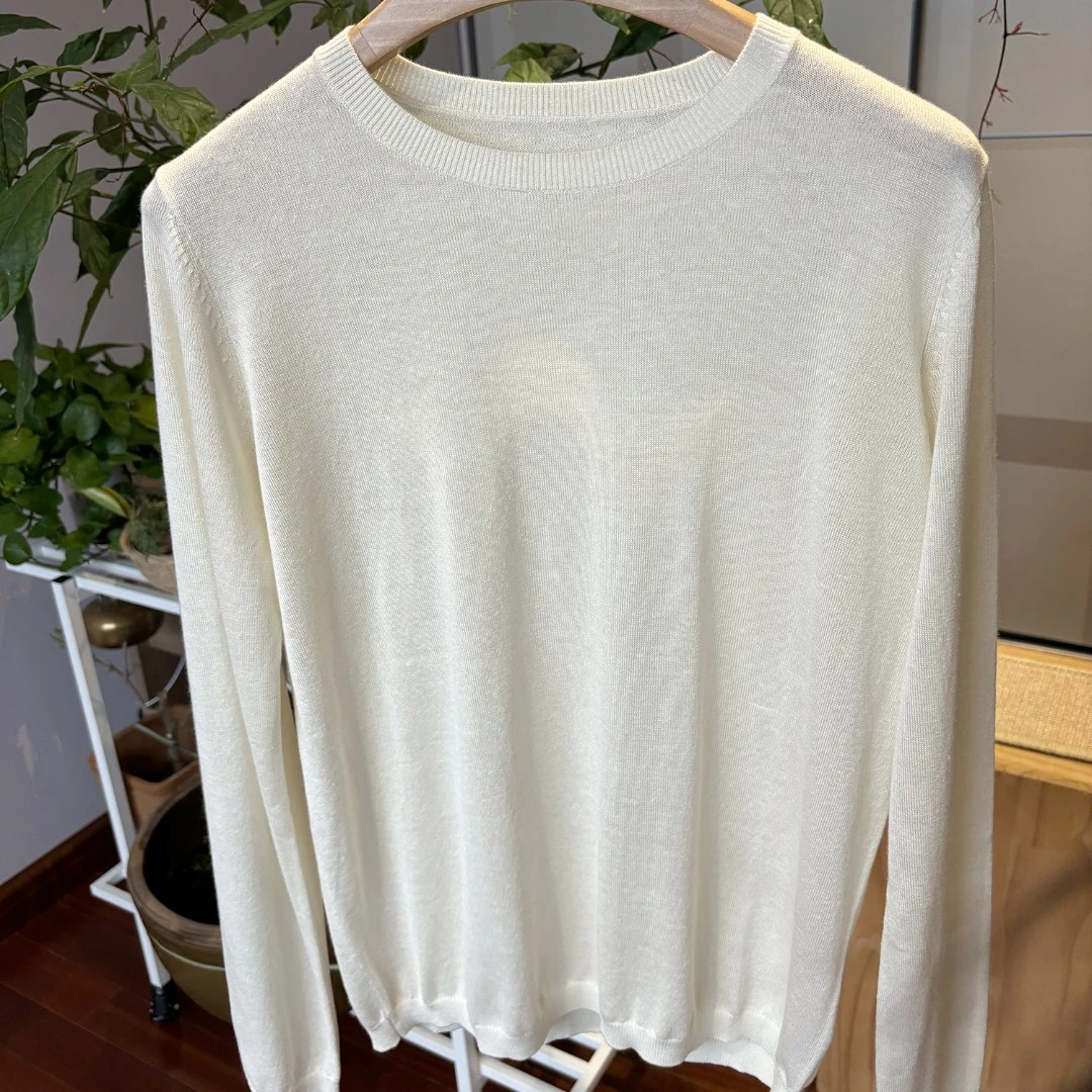 春上新轻薄气质女真丝羊绒通勤百搭长袖圆领休闲打底针织衫T恤