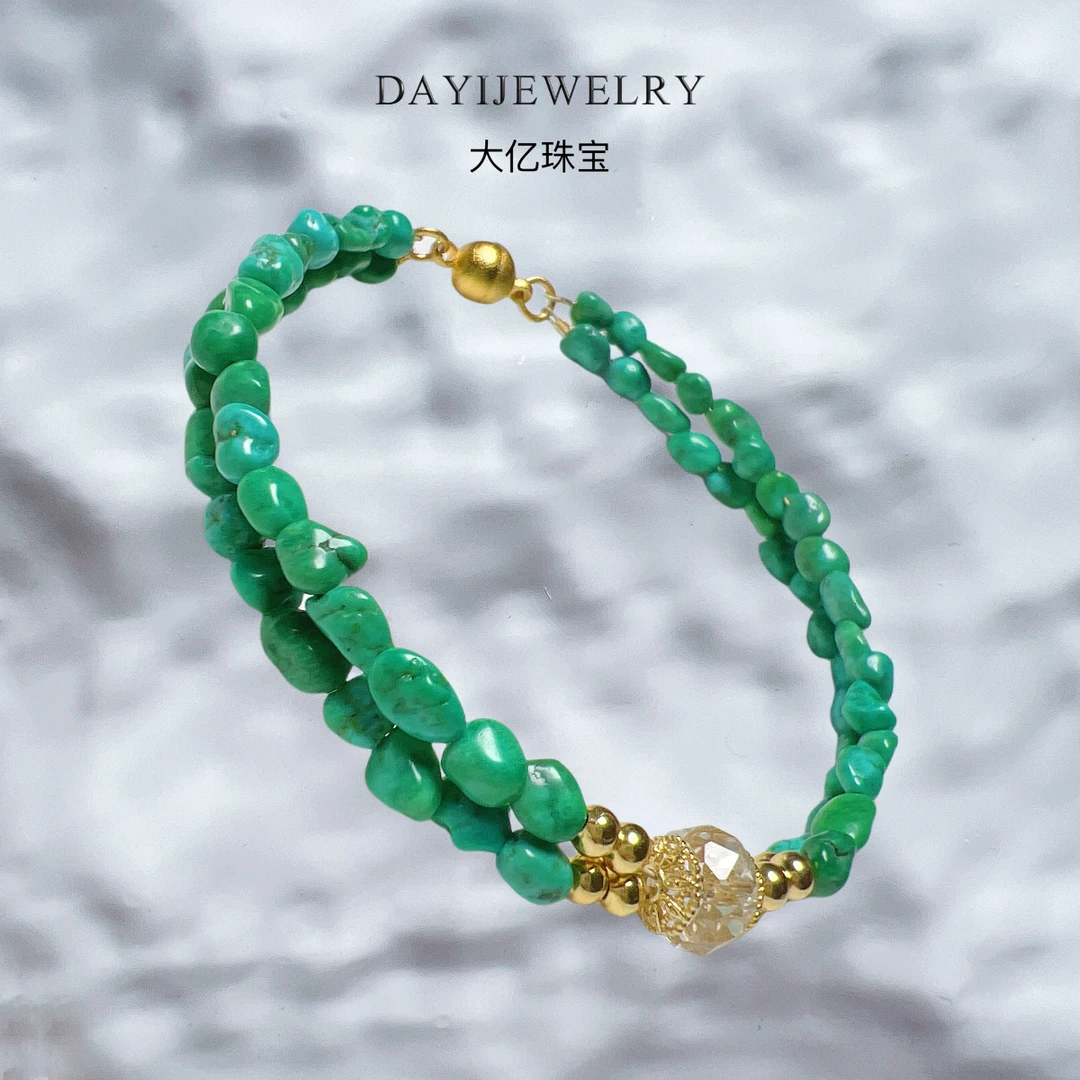 【大亿珠宝】天然松石菜籽绿手工精编叠戴手串