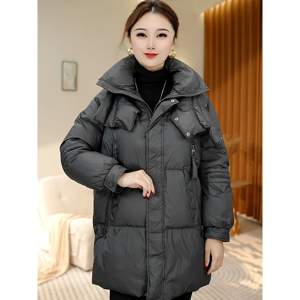 高档妈妈羽绒服2024年爆款3390正品鸭绒时尚宽松加厚百搭冬季外套