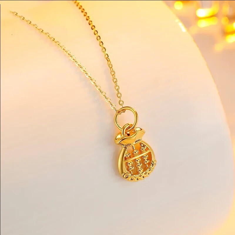 珠宝黄金福袋算盘吊坠女999足金钱袋字项链锁骨链送女