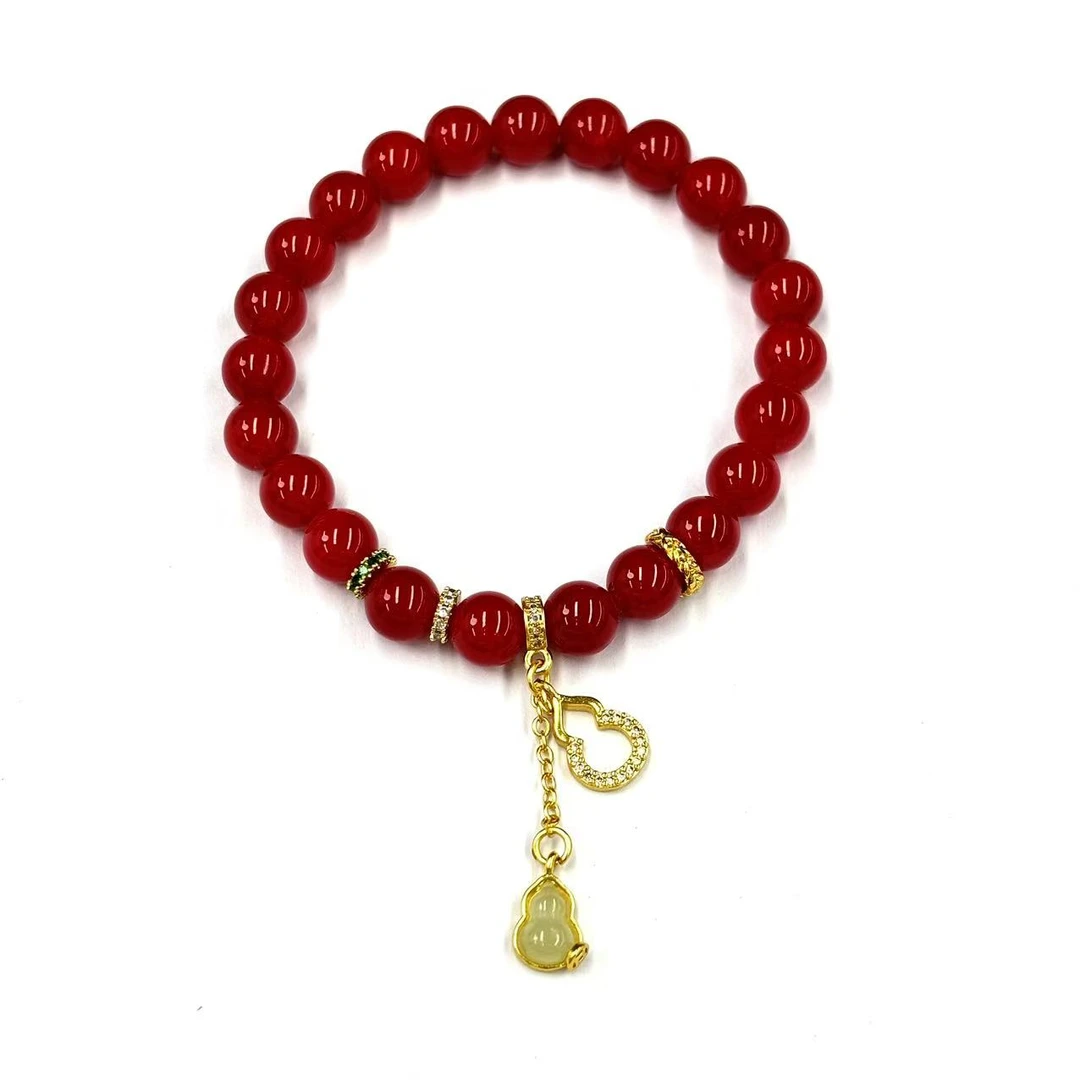 s1384-复古设计款血离子玛瑙DIY葫芦圆珠手串-赠礼盒