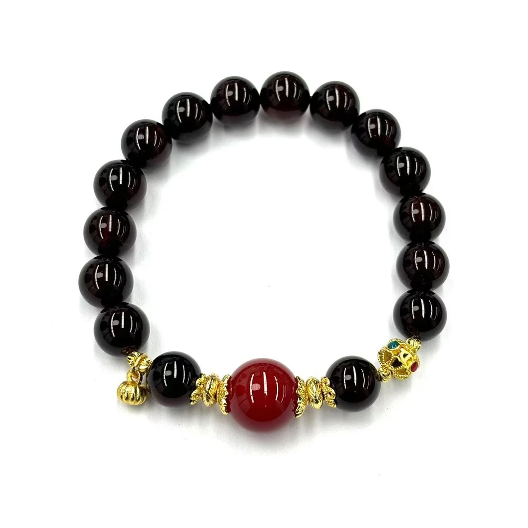 s1267-复古气质设计款棕红玛瑙DIY红景圆珠手串-赠礼盒