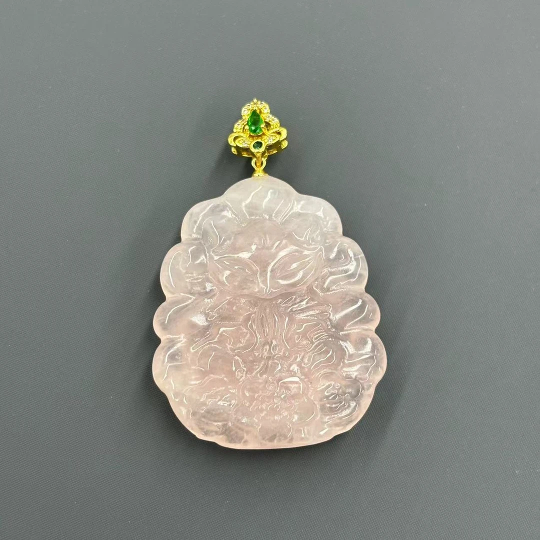 c1351-轻奢冰花芙蓉晶粉水晶凤九吊坠-赠礼盒-赠高货绳