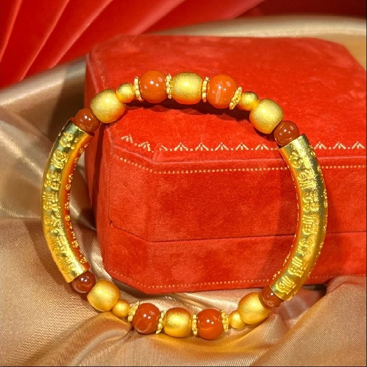 s731-柿子红珠珠弯管手镯-柿子红珠珠弯管玛瑙手镯-合金