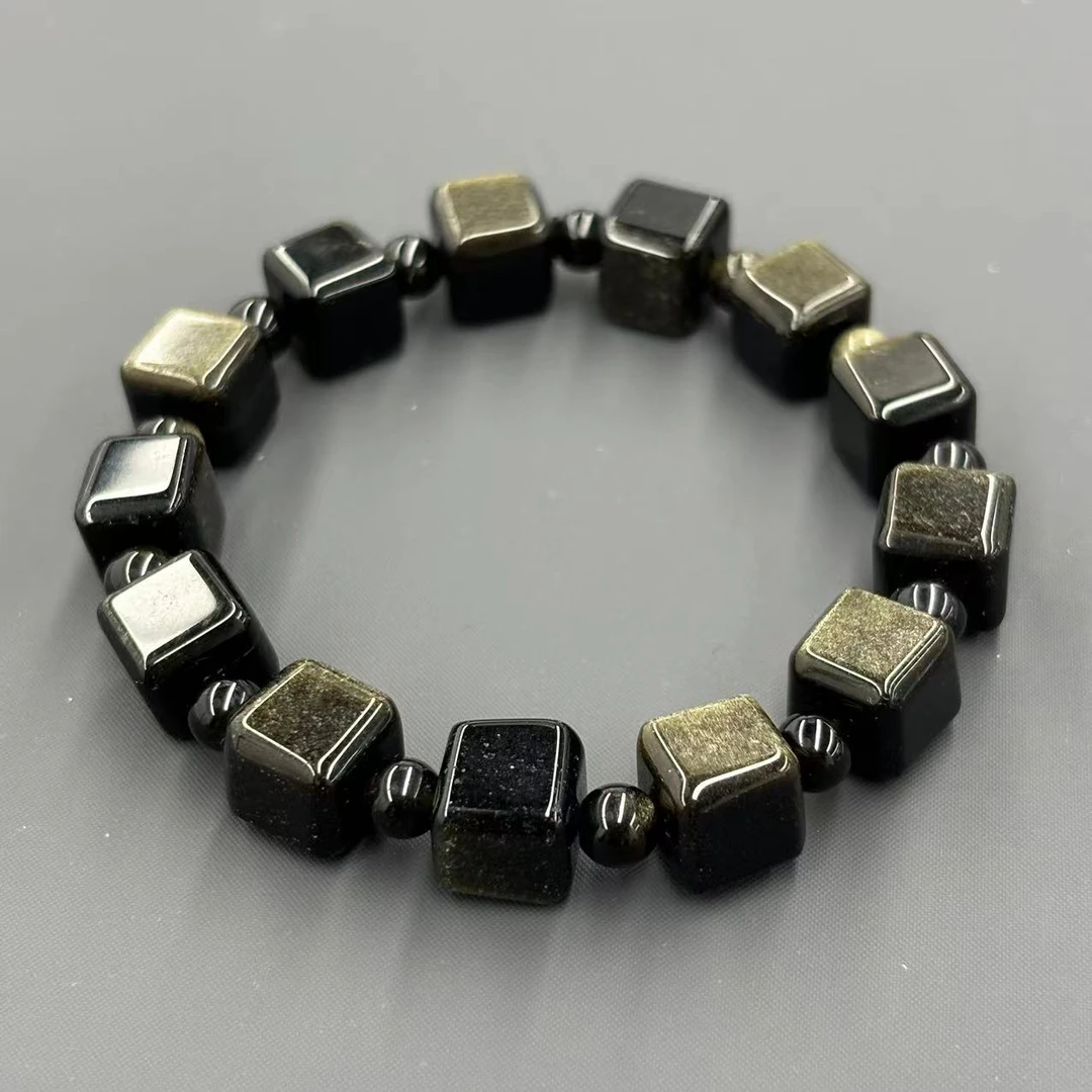 w25-复古设计款黑曜石DIY方糖圆珠手串-赠礼盒