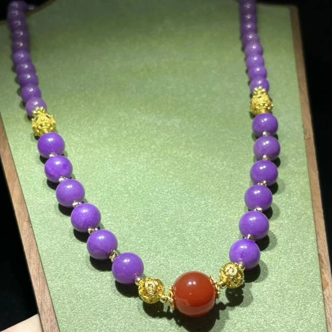 x443-复古设计风紫俱来玛瑙DIY圆珠毛衣链-赠礼盒-合金