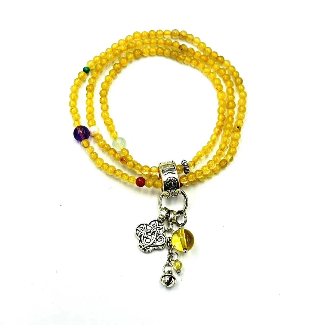 s1407-国风气质款黄发晶水晶圆珠多圈手链-赠礼盒