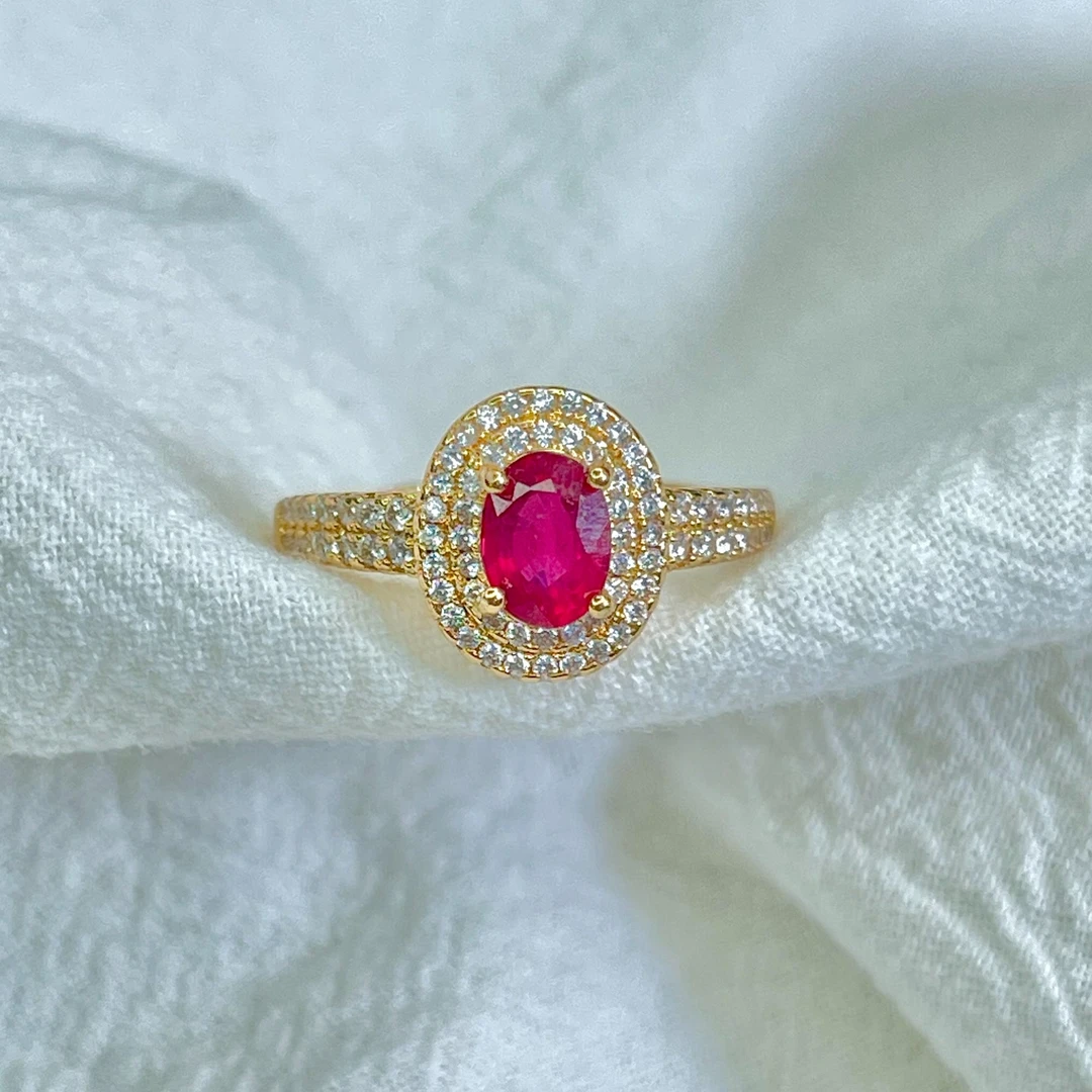 A108-红宝石轻奢设计款合成培育蛋面戒指-合金