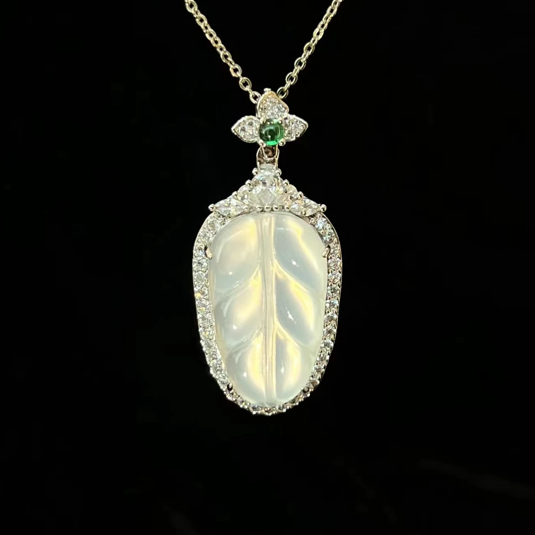 y1891-荔枝冻玛瑙大叶有成吊坠-赠礼盒-赠链-合金