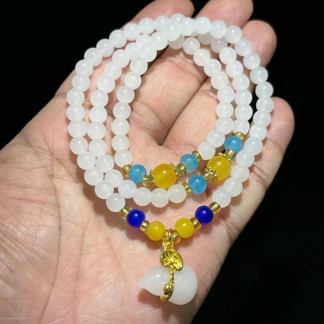 s906-国风设计款DIY葫芦白冰玛瑙圆珠多圈手链