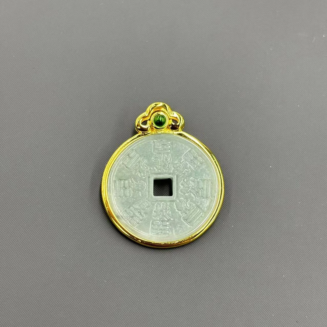 f984-国风翡翠太太牌铜钱吊坠-赠礼盒-赠链