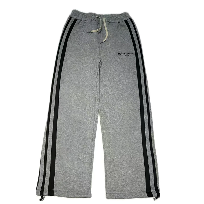 916复古撞色条纹裤子青少年设计感秋冬休闲加绒加厚直筒宽松卫裤