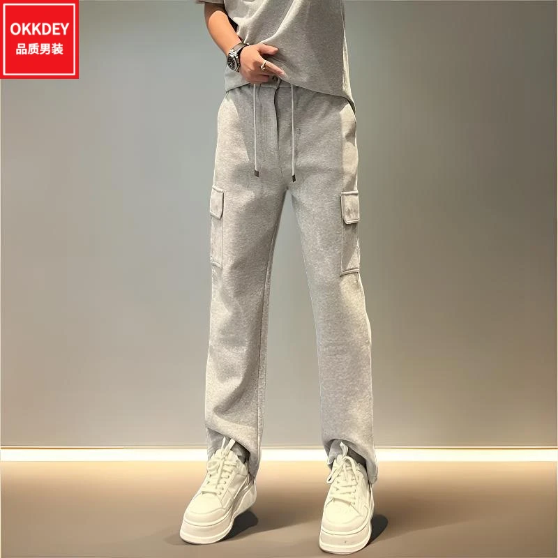 okkdey夏季新款男士潮流休闲裤复古简约直筒时尚百搭舒适工装裤