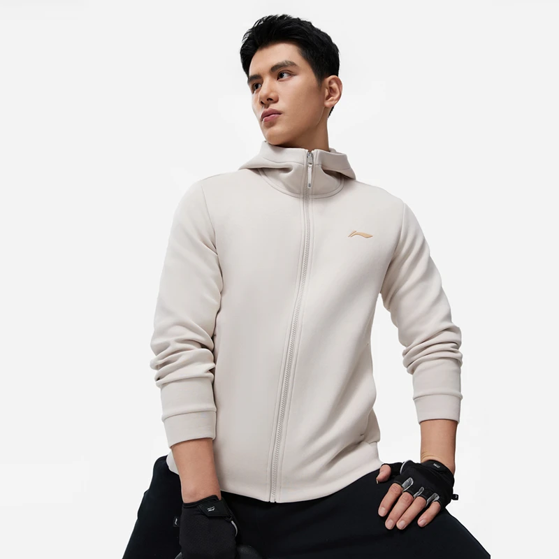 李宁健身系列男子常规型休闲透气运动开衫连帽卫衣AWDU127-2-B品