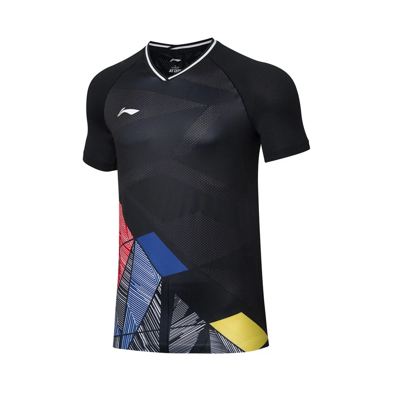 李宁比赛服男秋羽毛球系列透气常规休闲短袖比赛上衣AAYR373-B品