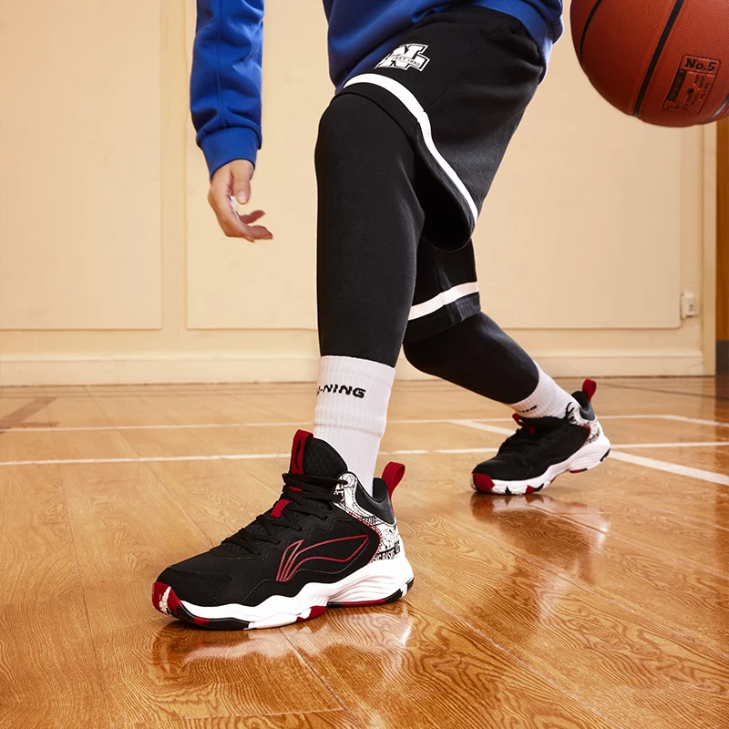 李宁篮球鞋男大童云减震稳定支撑印花设计耐磨运动鞋YKBR050-B品