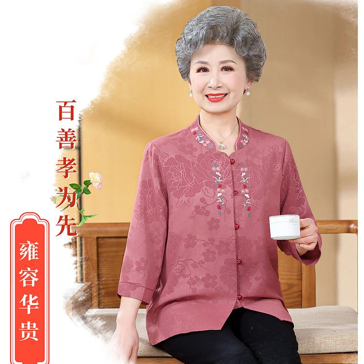 奶奶装夏装衬衫妈妈立领薄款衬衣老太太6070岁老年人女装夏季上衣