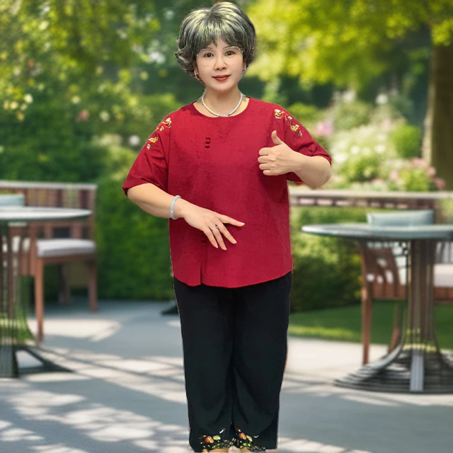 中老年夏装透气奶奶短袖妈妈夏季宽松上衣老太太衣服中国风休闲T