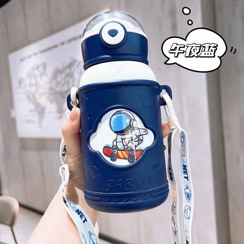 便携孩子可背保温杯防摔学生学专用女孩幼儿园食品级保温杯吸管