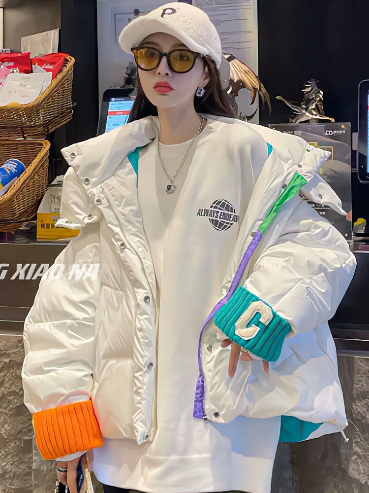 波司断码2024新款羽绒服字母针织袖口面包羽绒服女冬洋气衣小个子