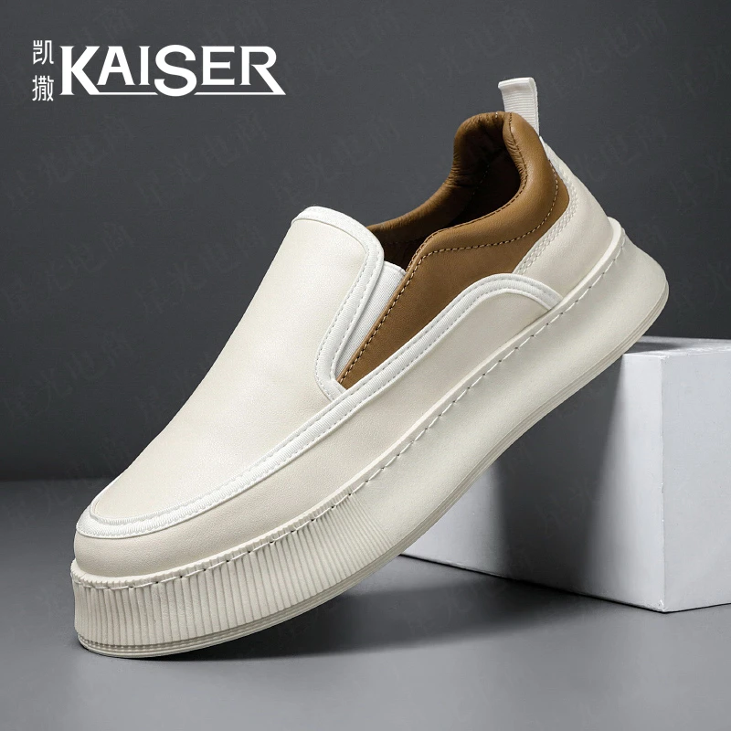 KAISER/凯撒·夏季男鞋懒人一脚蹬皮鞋透气厚底男士板鞋百搭休闲鞋