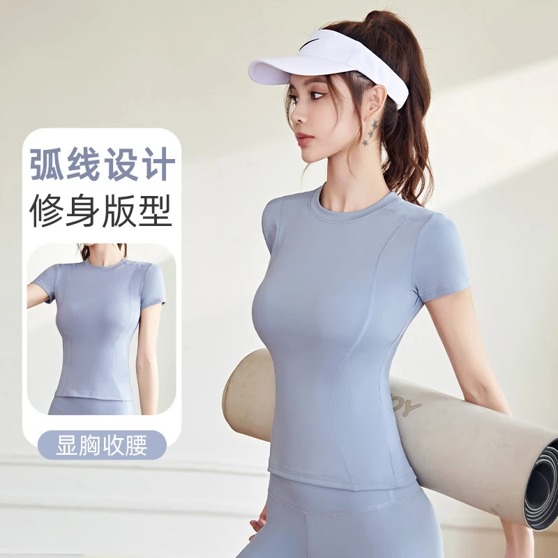 春秋薄款运动紧身短袖女瑜伽服上衣女东南亚跑步健身内搭T恤速干