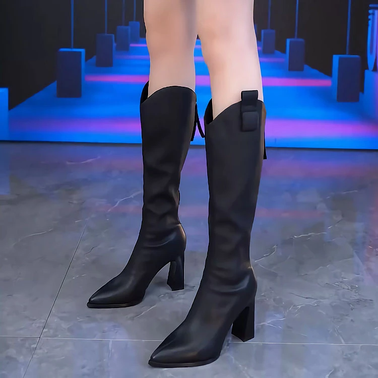 真皮膝高筒长靴女冬2025年新款高跟厚底骑士靴粗跟内增高长筒靴女